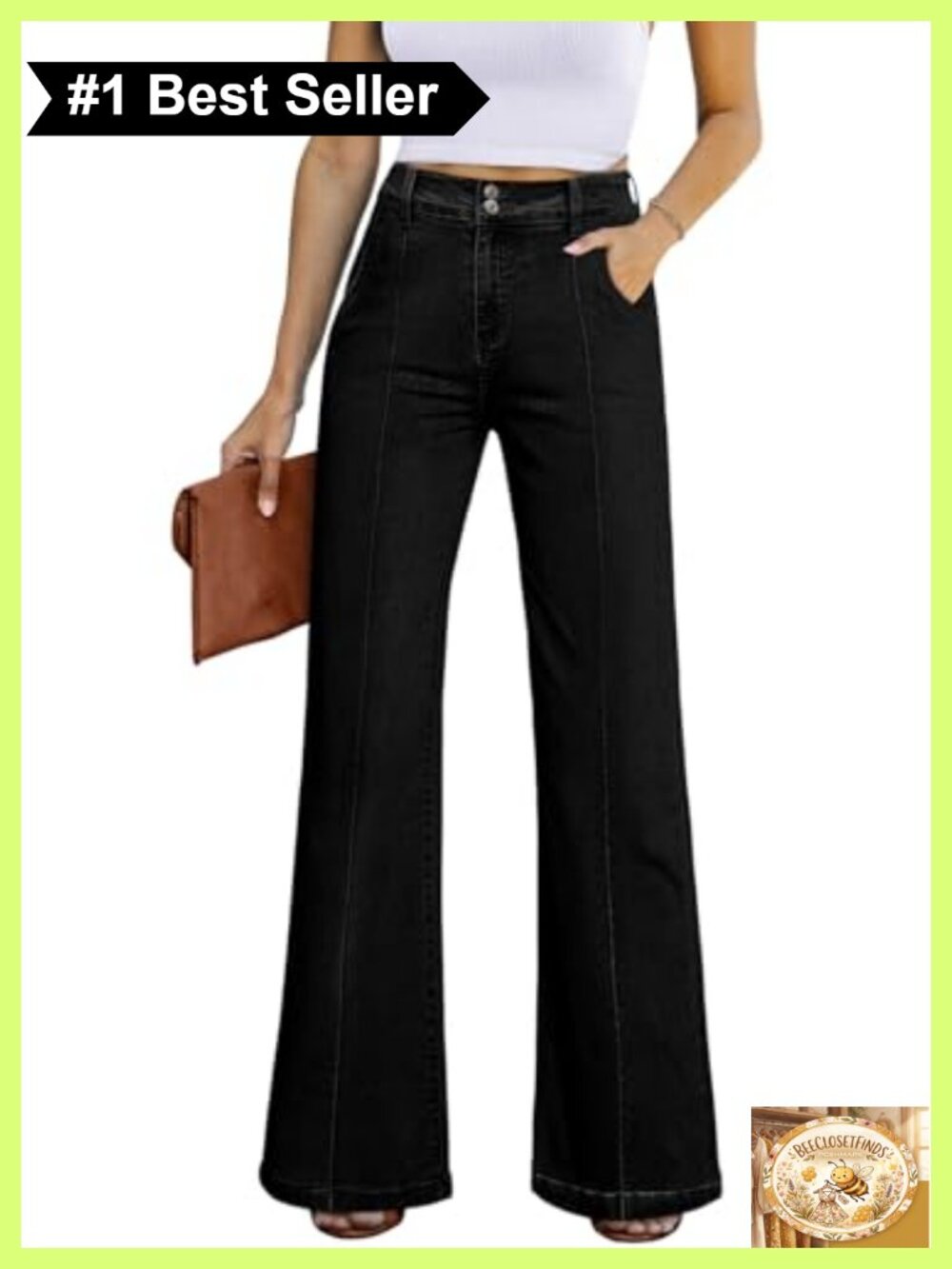 Wide Leg High Waisted Stretch Denim Jeans Loose Fit Full Length